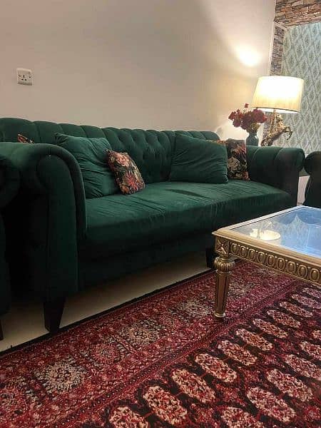 Green Sofa Set with Table Center 8