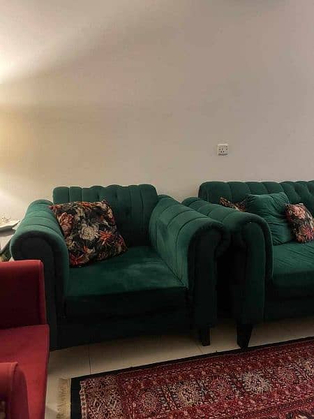 Green Sofa Set with Table Center 9