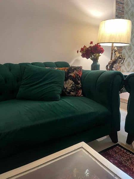 Green Sofa Set with Table Center 10