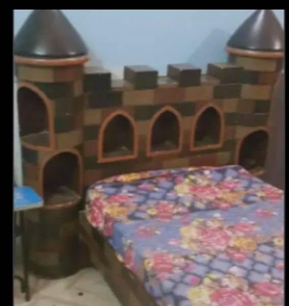 wooden bed heavy & unique bed for sell in castle shape 0