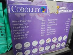 72 piece. dinner set. box packed. corolley. marbal ware