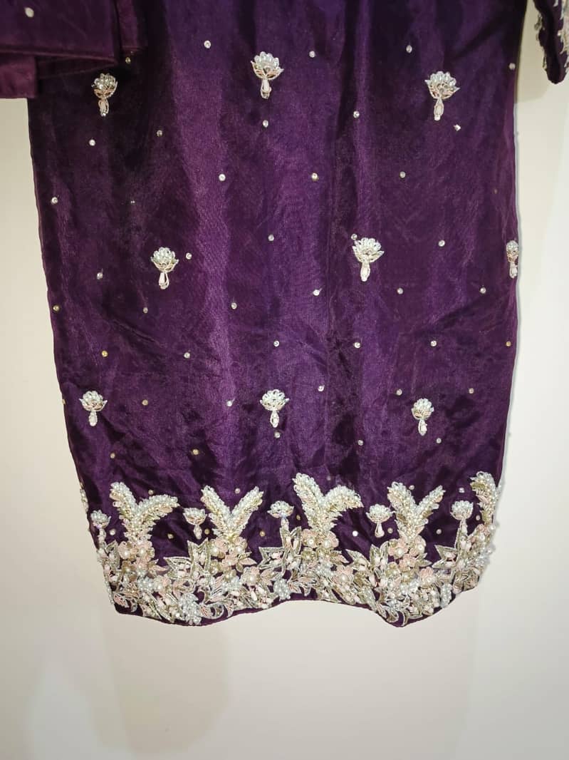 Hand-Embroidered Plum Party Dress - New, Never Worn, Silver/Gold Work 6