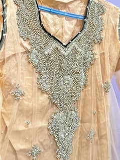 Medium sized full embroidery frock 3 pieces with net embroidery dopata