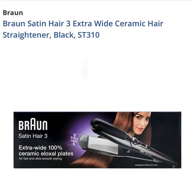 Braun Satin Hair 3 Extra Wide Ceramic Hair Straightener, Black, 0