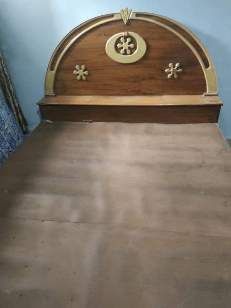 wooden bed with mattress and dressing table 1