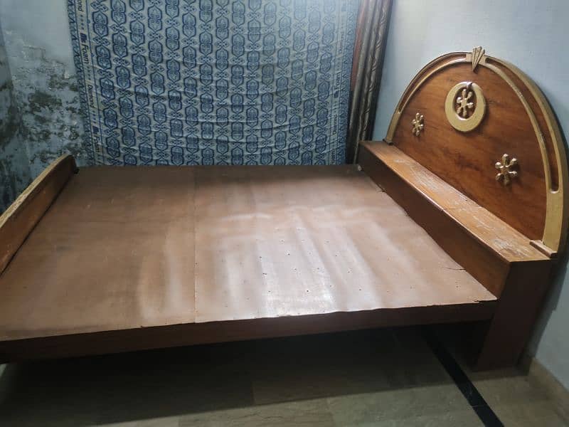 wooden bed with mattress and dressing table 2