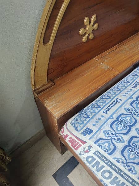 wooden bed with mattress and dressing table 4