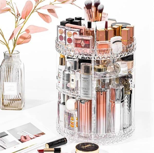 360° Rotating Crystal Makeup Organizer | Adjustable Cosmetic Display 0