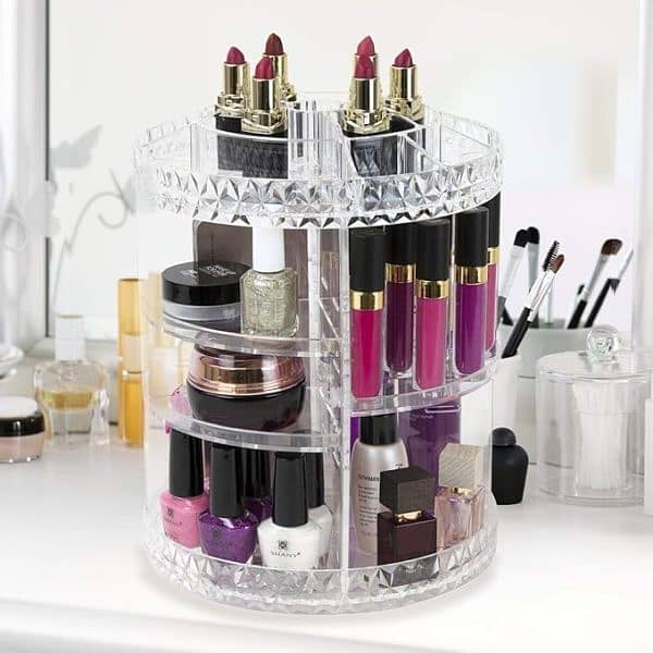 360° Rotating Crystal Makeup Organizer | Adjustable Cosmetic Display 2