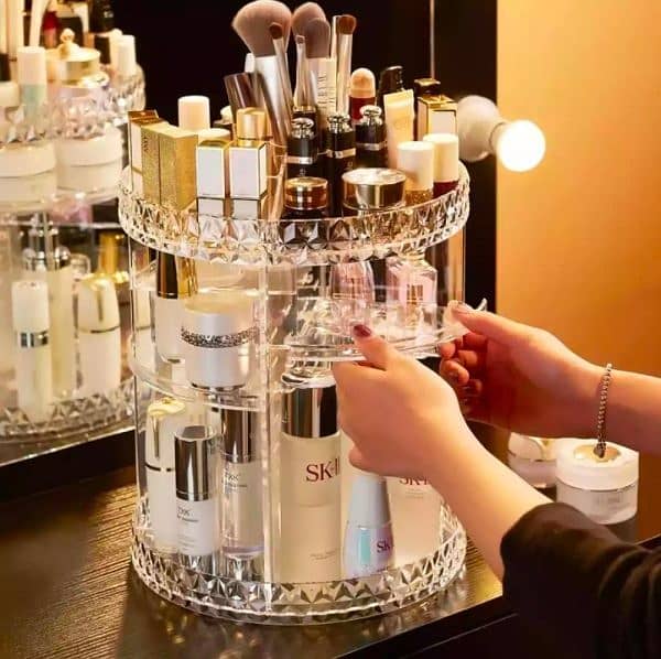 360° Rotating Crystal Makeup Organizer | Adjustable Cosmetic Display 3