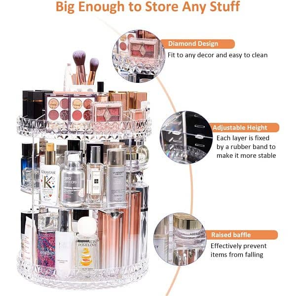 360° Rotating Crystal Makeup Organizer | Adjustable Cosmetic Display 5