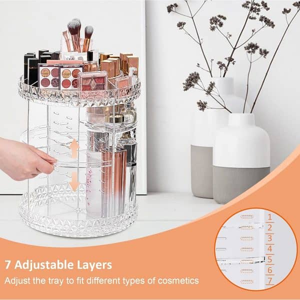 360° Rotating Crystal Makeup Organizer | Adjustable Cosmetic Display 7