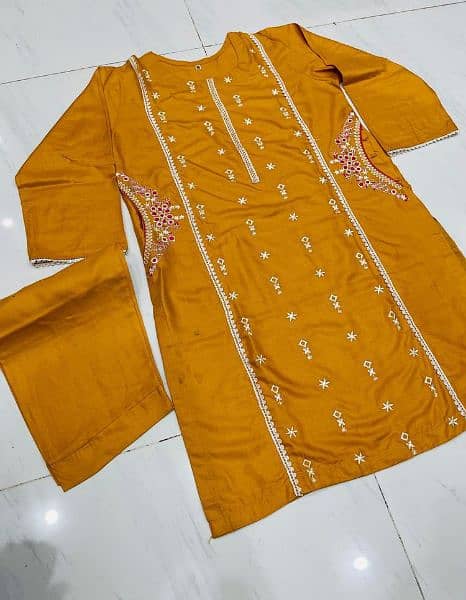 2 pieces stiched lilen embroidered suit 0