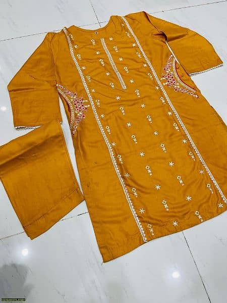 2 pieces stiched lilen embroidered suit 1