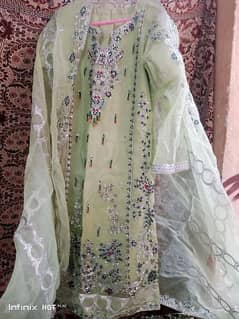 Handmade embroidery organza cloth green colour