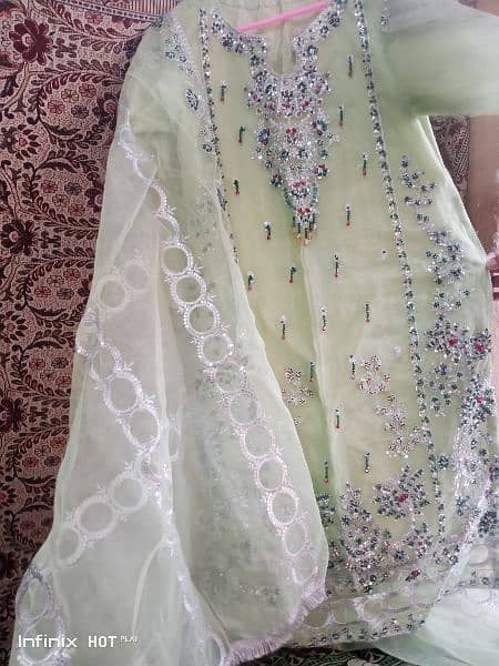 Handmade embroidery organza cloth green colour 2