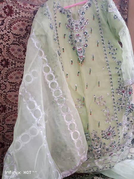 Handmade embroidery organza cloth green colour 3