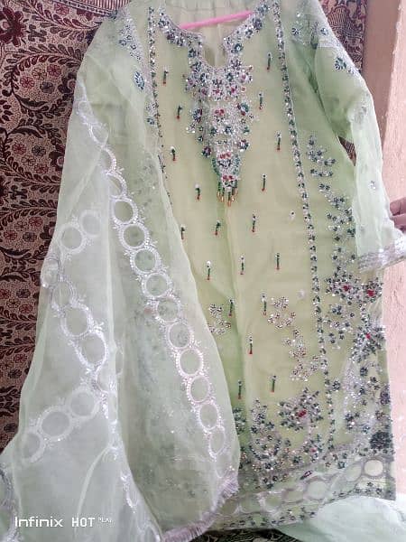 Handmade embroidery organza cloth green colour 4