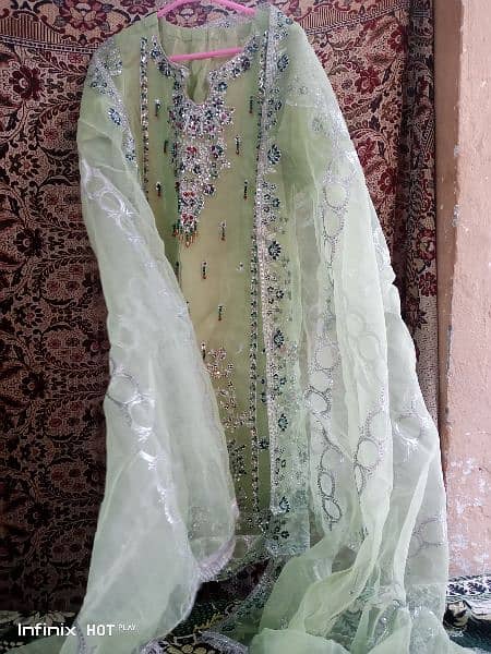 Handmade embroidery organza cloth green colour 5