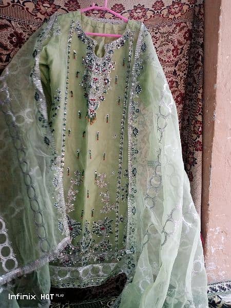 Handmade embroidery organza cloth green colour 6