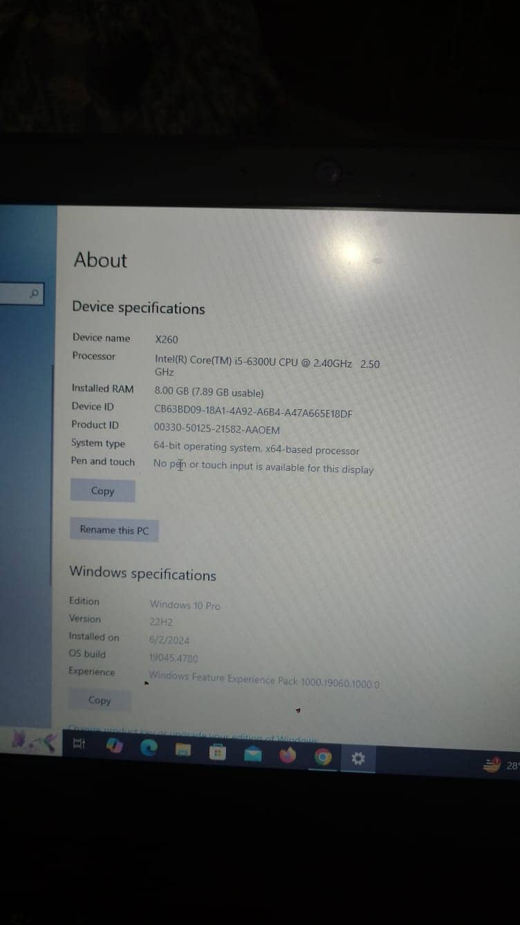 lenovo thinkpad X260 corei5 6th gen  8/256gb ram rom 4