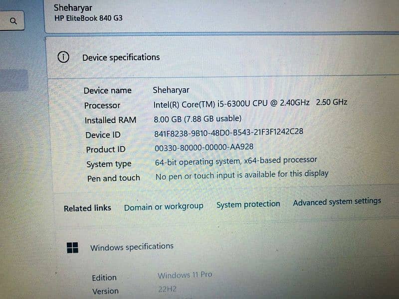 Hp Core i5 6th Gen 
8 GB RAM, 256 SSD 4