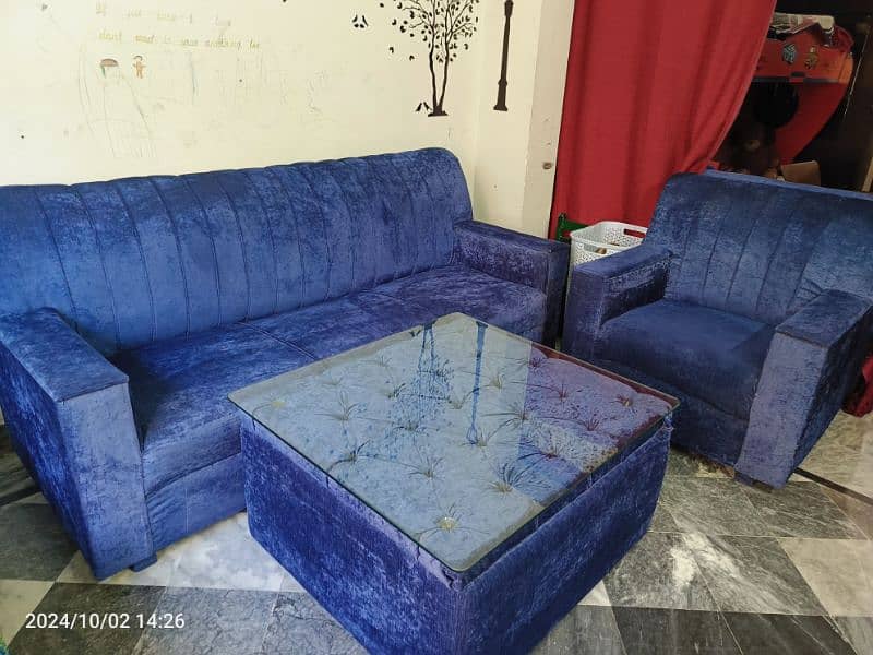 Blue Sofa Set with Matching Center Table 1