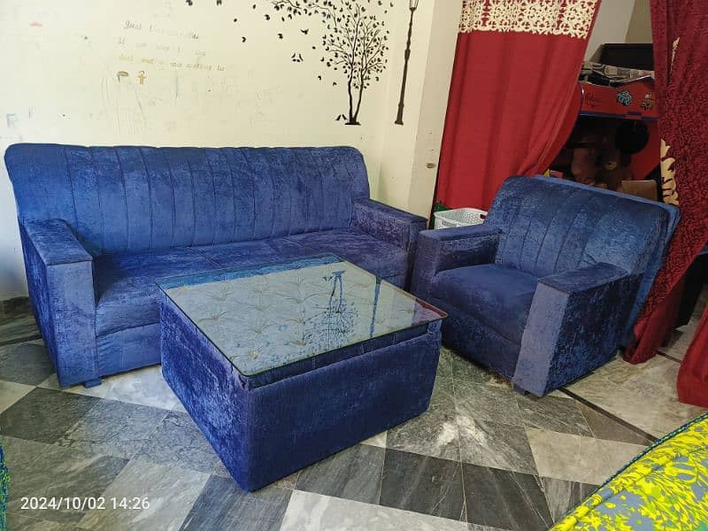 Blue Sofa Set with Matching Center Table 5