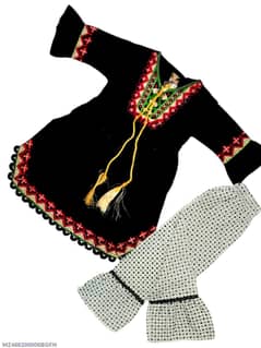 2 Pcs Girl's Cotton Embroidered Frock And Trouser Set