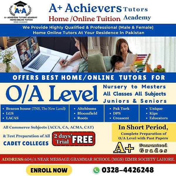 O/A Level, Matric, Inter, Tutors (Male/Female) Available-Home Tuition 0