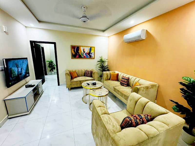 Luxury Fully Furnished 2 Bed Apartment Available for Rent in Zameen Opal main rewind road Lahore 7