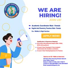 Hiring English, Chemistry Teachers