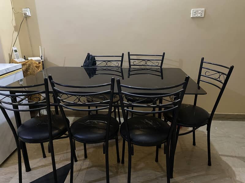 Rod iron dining table with 6 chairs - glass top 2