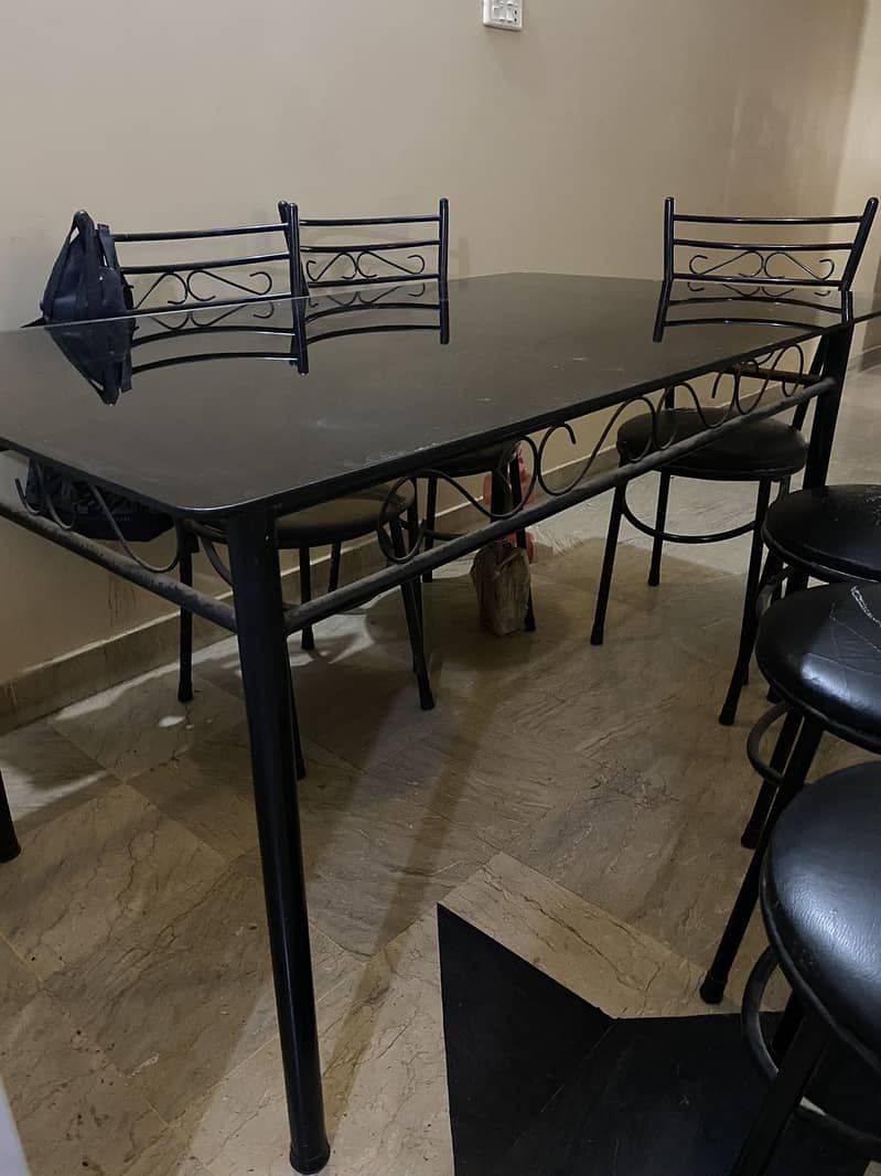 Rod iron dining table with 6 chairs - glass top 4