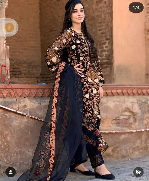 Stiched Medium Size Black Heavy Embroidered 3 Piece Suit. 3