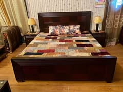 Double bed with side table and dressing without mattress