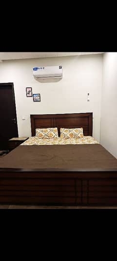 Bed with side tables/double bed/wooden bed/furniture