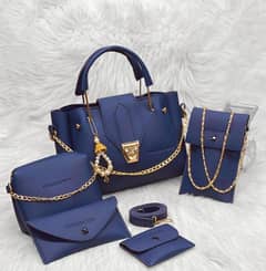 5 Psc women PU Leather plain hand Bag Set