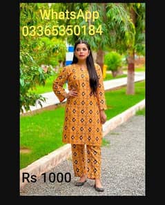 2 pcs Women's Stitched Linen Printed Shirt and trousers