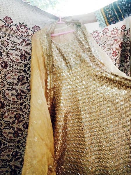 Long Golden Maxi with inner trouser handmade embroidery organza 0