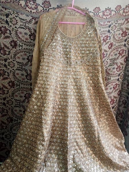 Long Golden Maxi with inner trouser handmade embroidery organza 4