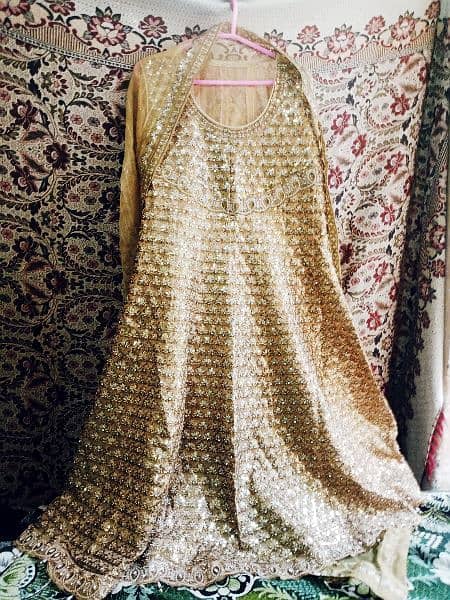 Long Golden Maxi with inner trouser handmade embroidery organza 6