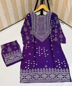 2 PCs woman's Stitched Linen printed Shirts and trouser