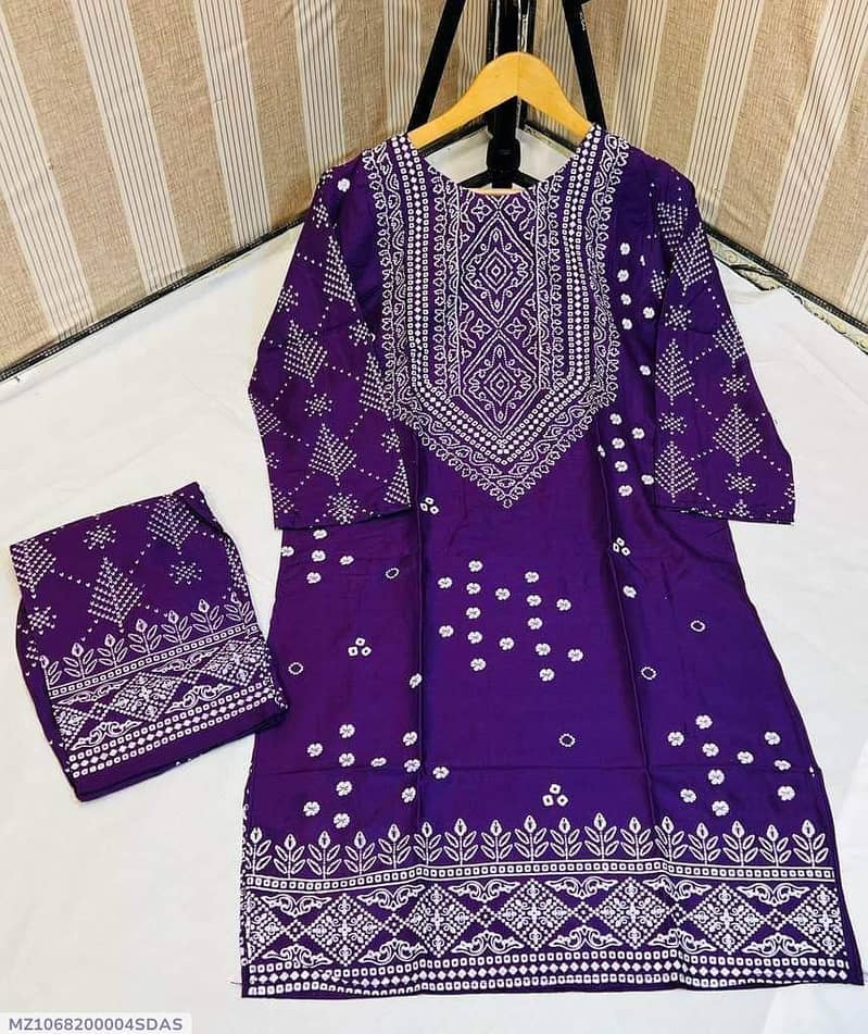 2 PCs woman's Stitched Linen printed Shirts and trouser 1