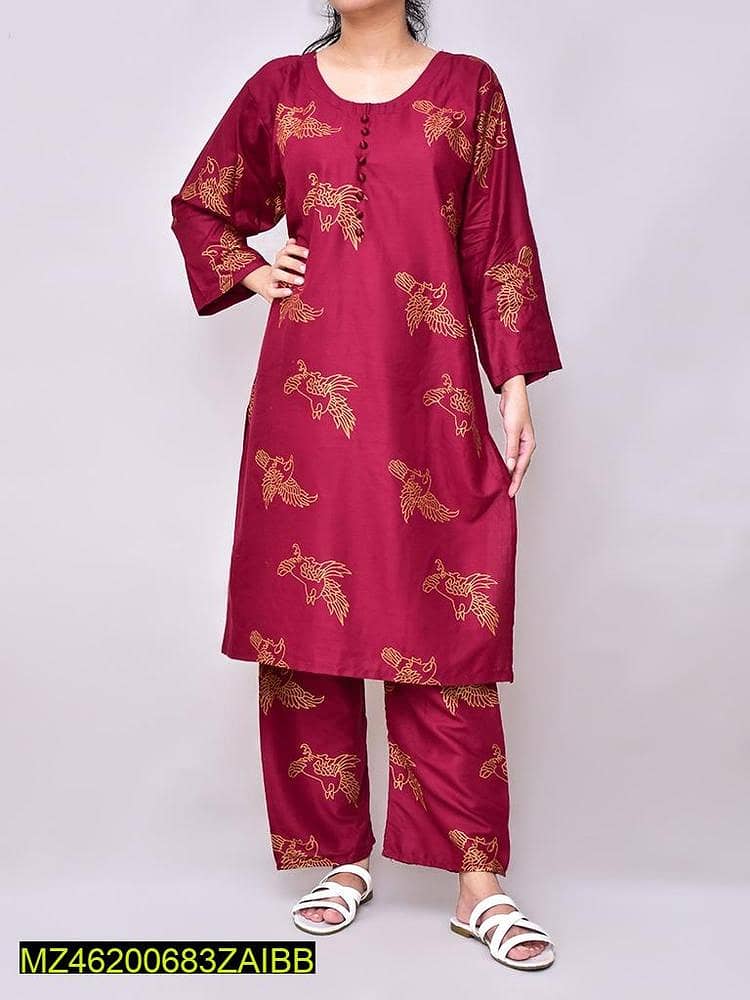 2 PCs woman's Stitched Linen printed Shirts and trouser 13