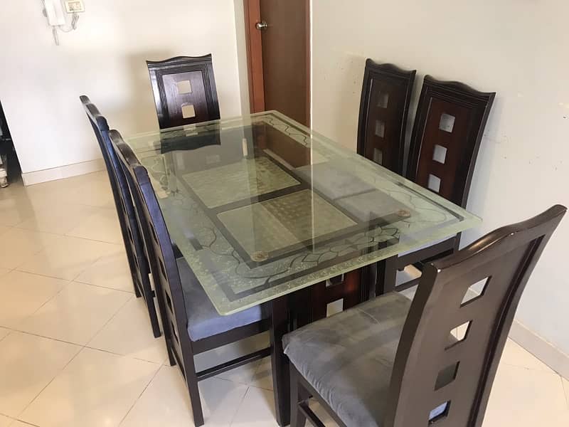 6 Seater Glass top dinning table for sale 2