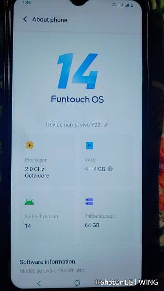 Vivo y22 4GB ram 64GB Ram all ok total workingmy wahtsapp 03086385519 6