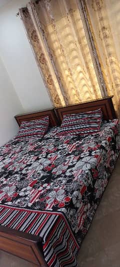 2 Single Beds with Mattress & Side Tables