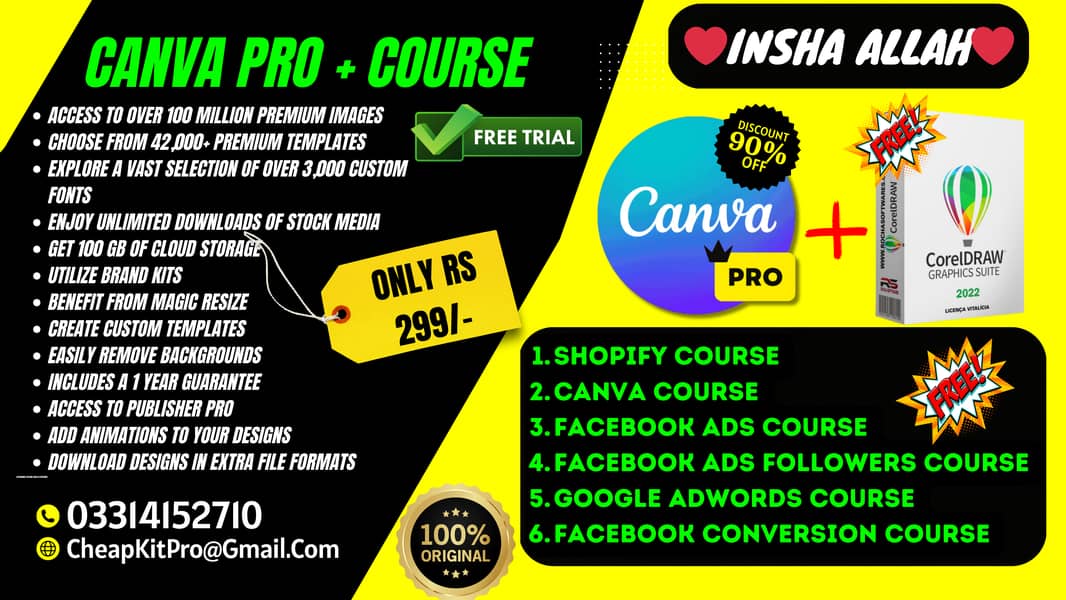 Canva Pro Lifetme Free Bundle Course graphic logo software 03314152710 0