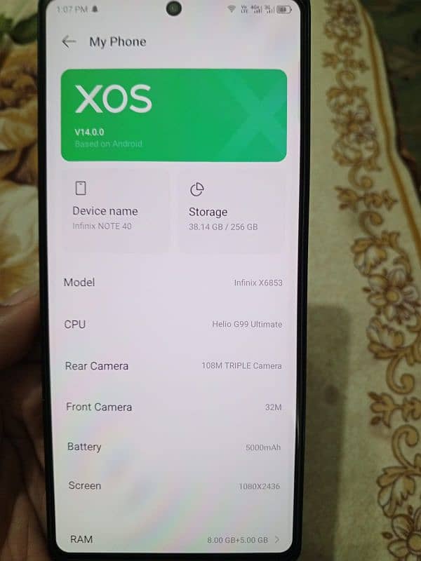 infinix note 40 ram 8+8 storage 256 3